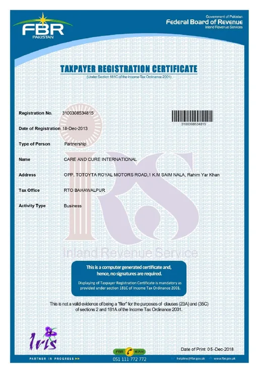 Sales Tax Registration certificate