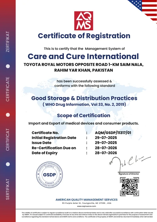 Good Storage & Distribution Practices (GSDP) certificate