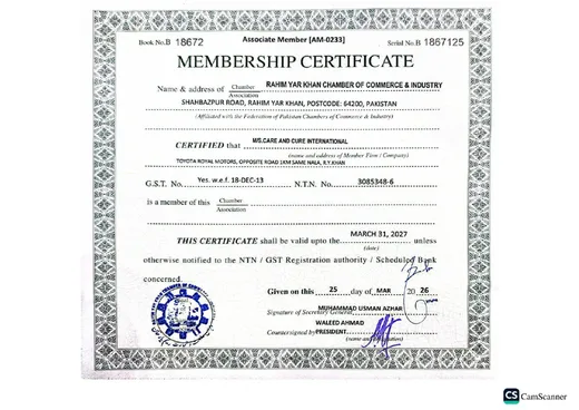 Chamber of Commerce Membership certificate