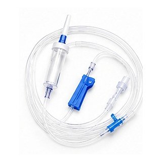 CURE I.V. Set with Y-Port injection site, drip chamber and blue roller clamp