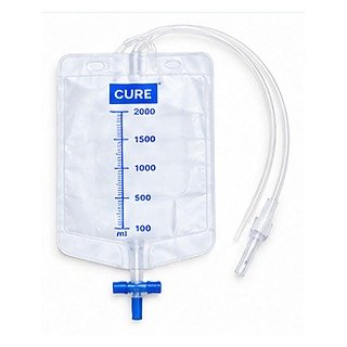 CURE Urine Bag 2000 mL with push valve outlet and inlet tube