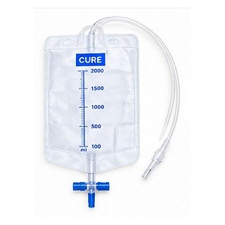 CURE Urine Bag 2000 mL with blue T-valve outlet